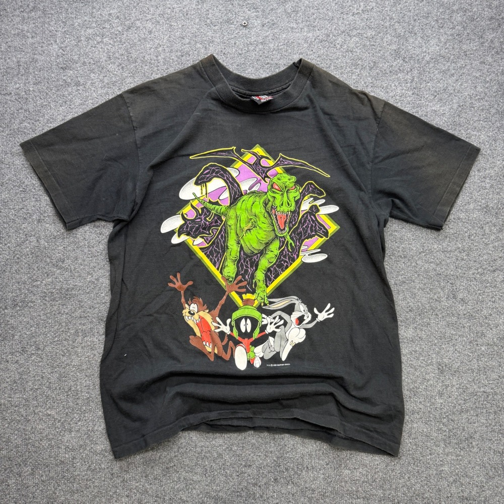 Vintage 1993 Looney Tunes T-Rex‎ Giant Shirt XL Black Bugs Bunny Taz Marvin 90s